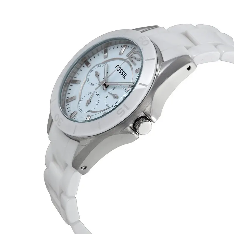 Fossil Chronograph Riley Ceramic White Dial Ladies Watch- CE1002